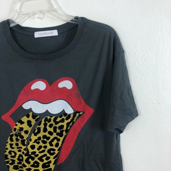 Daydreamer Rolling Stones Leopard Tongue Crewneck Graphic Tee - Picture 3 of 9